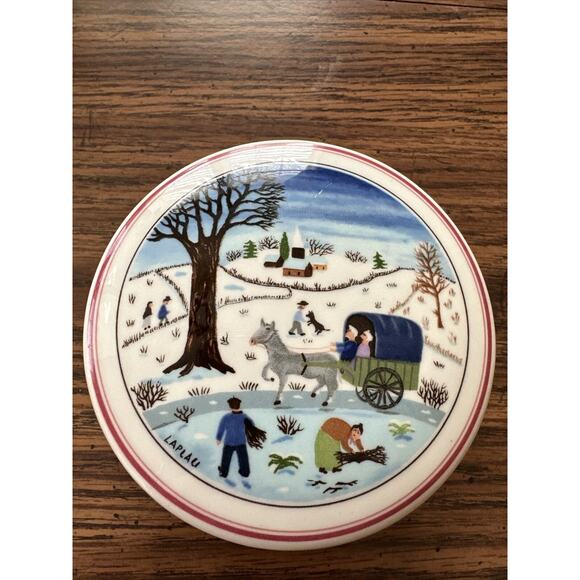Villeroy & Boch  4" Trinket Box w/Lid Laplau Design Naif Country Winter Buggy - Picture 1 of 6
